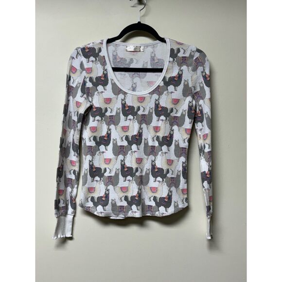 ALTAR'D STATE Two Piece Waffle Knit Pajama Set, Llama Novelty Print, Sz S - Picture 2 of 11